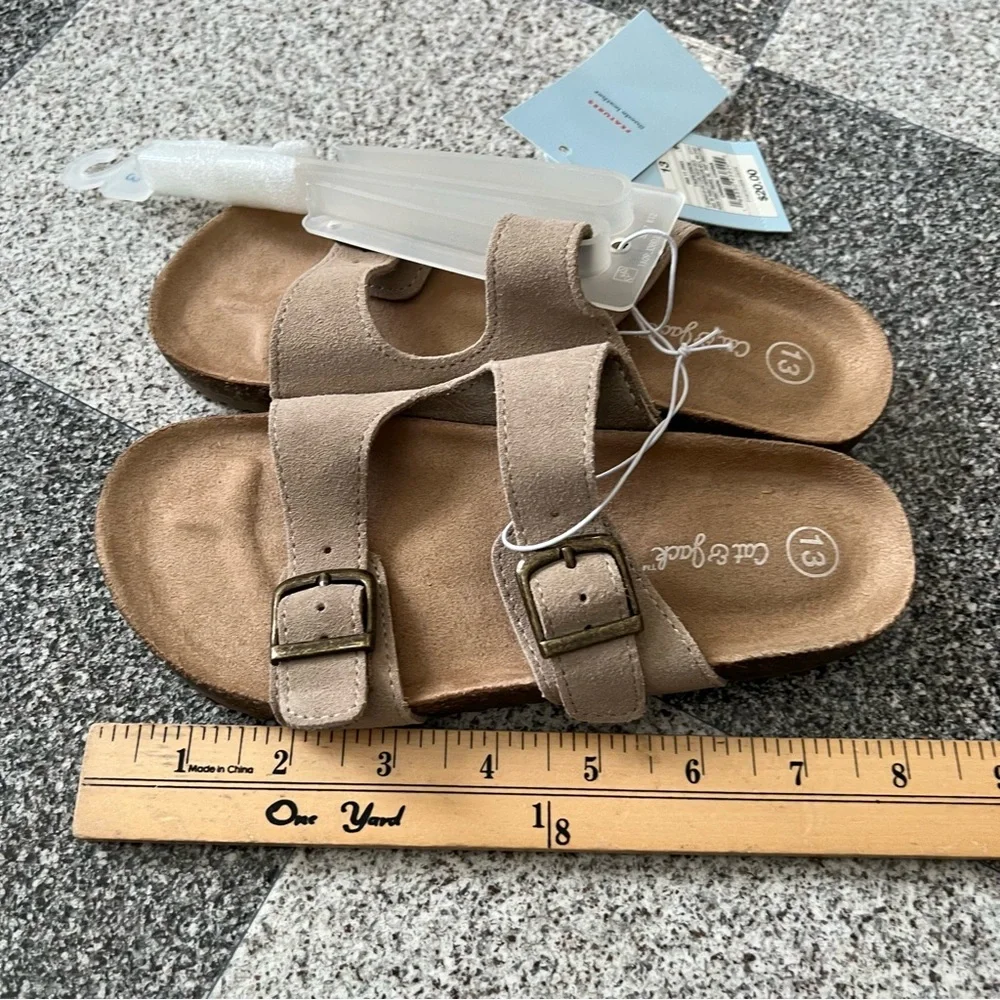Cat & Jack Brown Suede Double Strap Sandals- Size 13